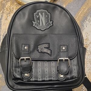 Wednesday Black Backpack with Buckle Accents